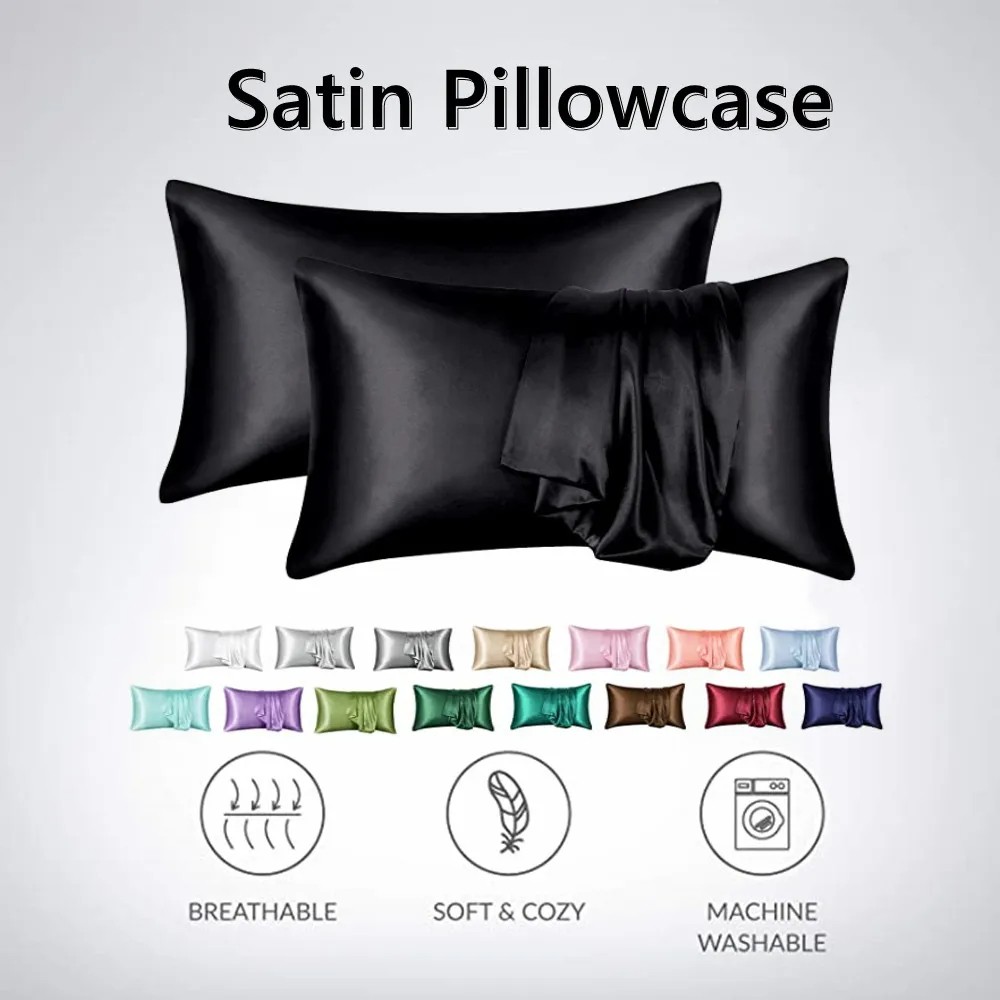 2pcs/lot Solid Silky Satin Ski - Silk Pillowcase Set recension och pris